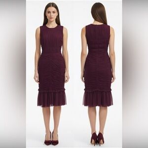 Tory Burch ruched Tulle dress in Red Wine